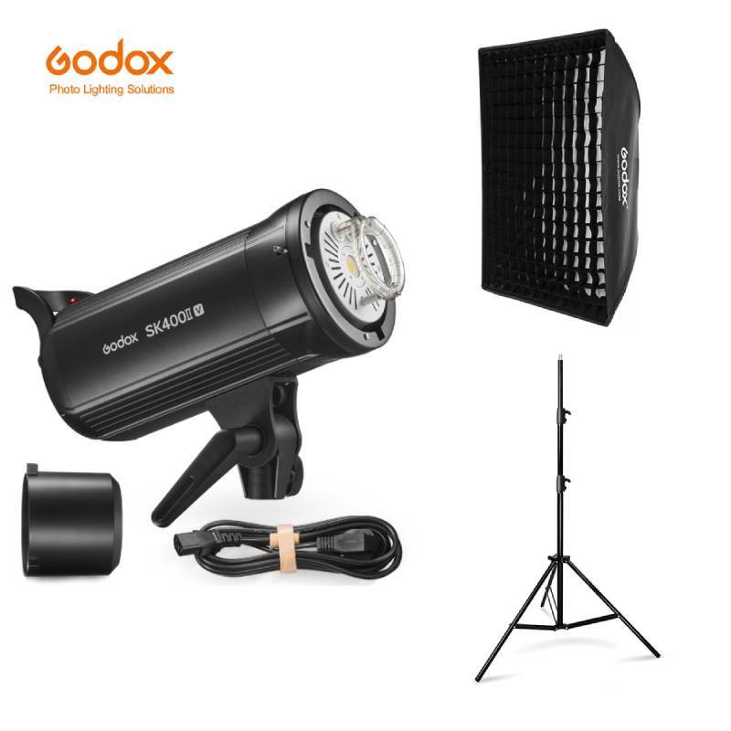 Godox SK400IIV ซีรีส์แฟลชสตูดิโอมืออาชีพในตัวระบบ godox 2.4GWireless X พร้อมขาตั้งไฟและซอฟต์บ็อกซ์
