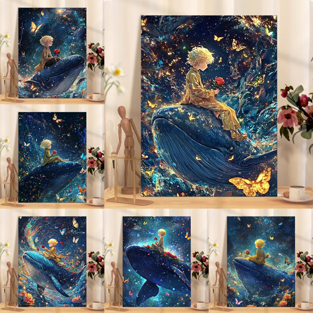 【ORFON】40×50cm ระบายสีตามตัวเลข/ภาพวาด/ภาพวาดผ้าใบ/เจ้าชายน้อย/ปลาวาฬ/ภาพแต่งห้อง