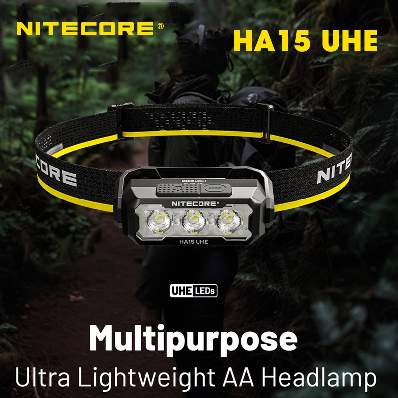 Nitecore HA15 UHE ไฟหน้า AA น้ําหนักเบาเป็นพิเศษพร้อม Diffusing Stuff Sack อเนกประสงค์ 400 Lumens ไฟ