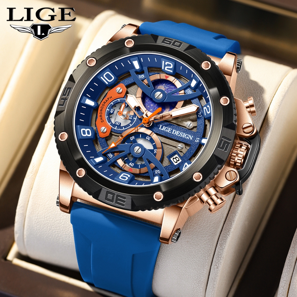 Lige นาฬิกาผู้ชาย Original Quartz นาฬิกากันน้ําธุรกิจแฟชั่นนาฬิกาข้อมือเรืองแสง