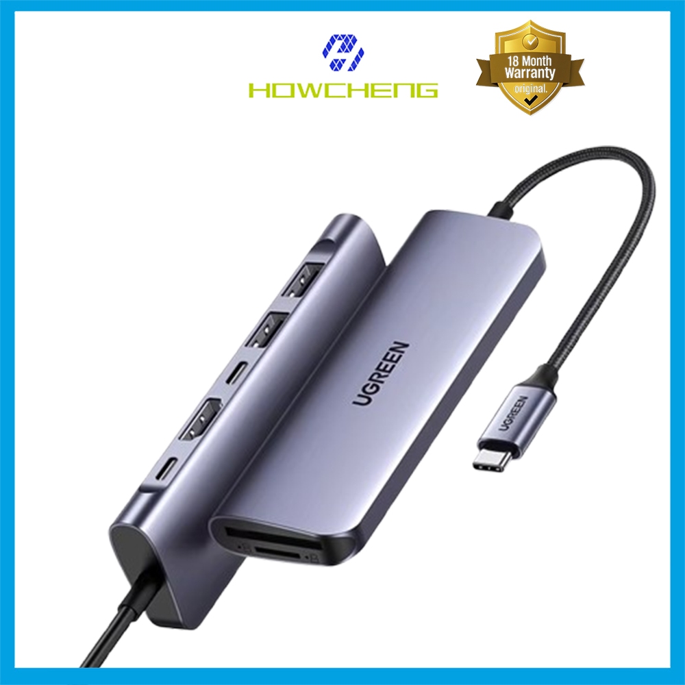 Ugreen 7 in 1 USB-C Hub Type-C 3.1 ถึง HDMI 4K SD/TF Card Reader PD 100W ชาร์จ (CM195-15214)