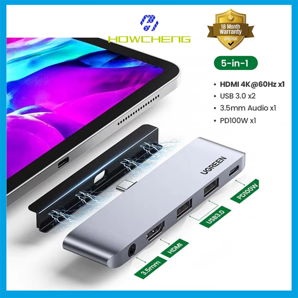 Ugreen 5 in 1 4K@60Hz USB C HUB USB Type C 3.1 to HDMI 2.0 USB 3.0 PD 100W 3.5mm(CM424-20199)