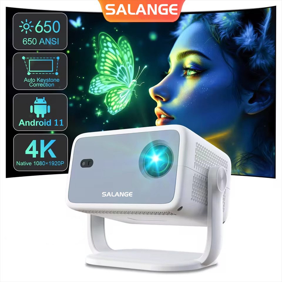 Salange 650ANSI L018 โปรเจคเตอร์ 4K Native 1080P Auto Focus & Keystone Correction Android11 BT5.2 WIFI6 360° โรงภาพยนตร์ในบ้านแบบพกพา