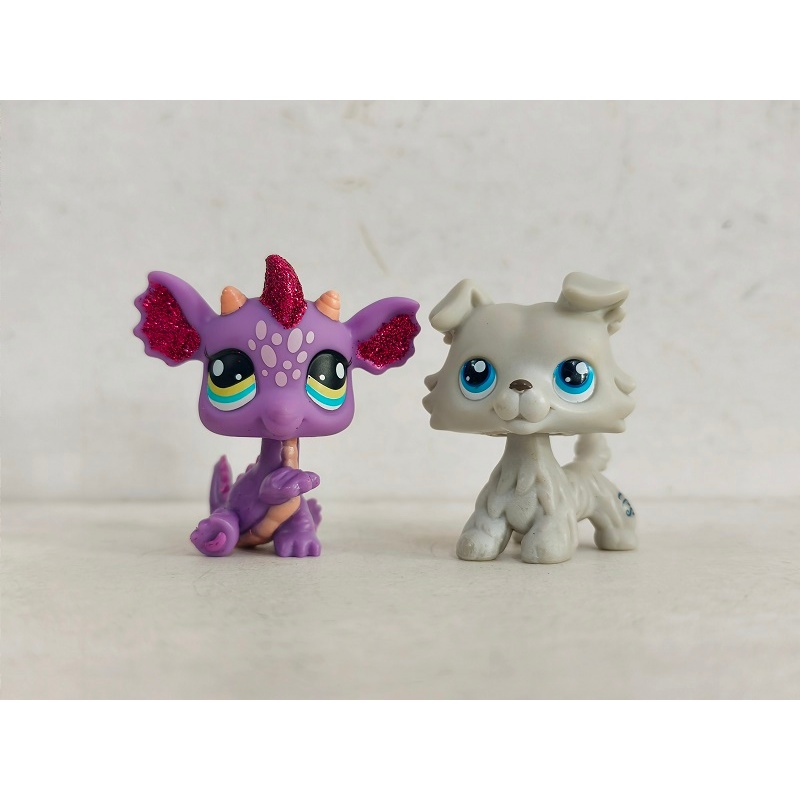 2 ชิ้น/ล็อต LPS ของเล่น Littlest Pet Shop สุนัขมังกร #2660#363 ตัวเลขสัตว์