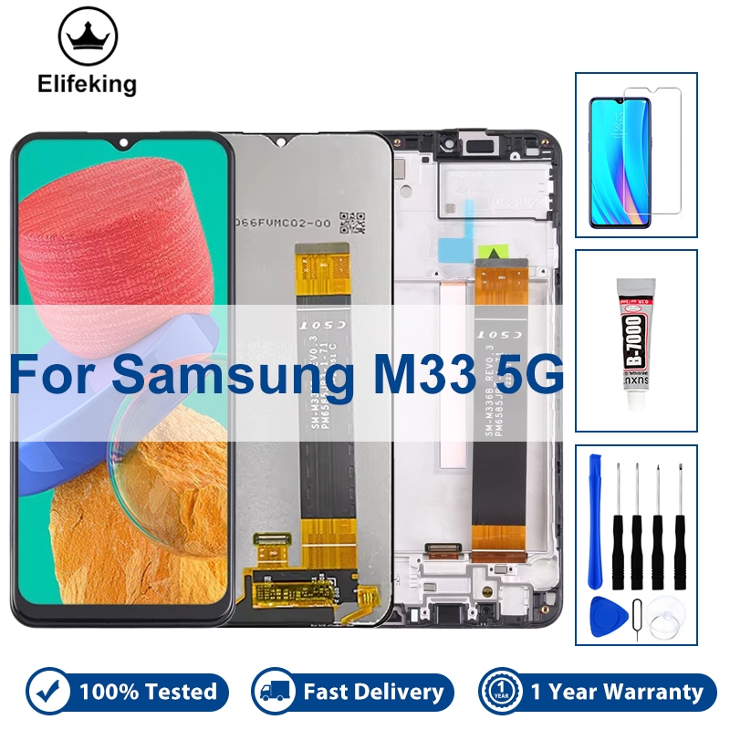 คุณภาพสูง LCD สําหรับ Samsung Galaxy M33 5G M336 จอแสดงผล Touch Screen Assembly กรอบ SM-M336B M336BU