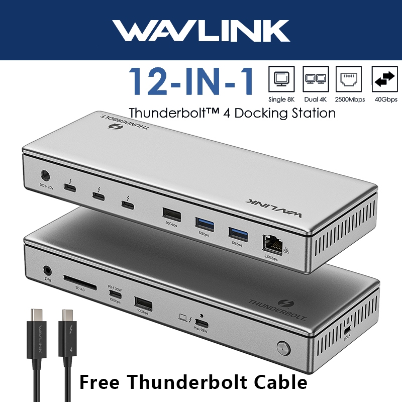 Wavlink Thunderbolt 4 Docking Station 98W PD Single 8K หรือ Dual 4K Display พร้อม 4xTBT 4, 4xUSB-A, 