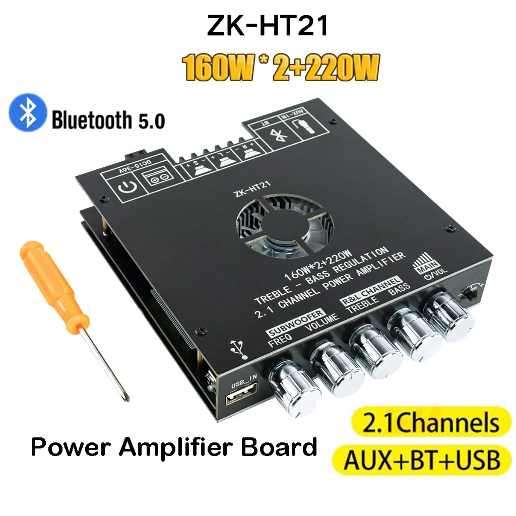 Klystr ZK-HT21 TDA7498E บลูทูธเครื่องขยายเสียง 160W2 + 220W ซับวูฟเฟอร์ 2.1 ช่องตัวรับสัญญาณเครื่องขยายเสียงโมดูล Treble และ Bass Control สําหรับ DIY ลําโพง