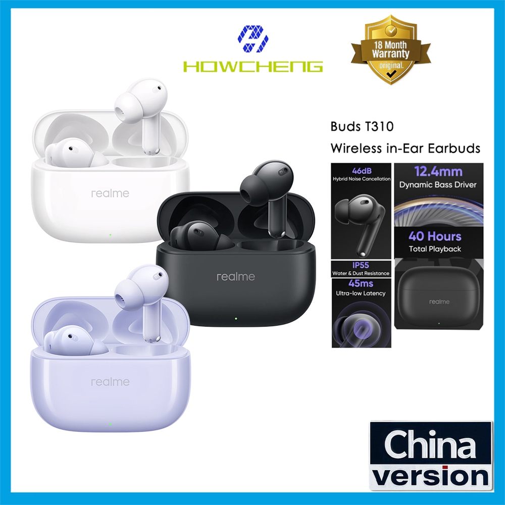 Realme Buds T310 หูฟังอินเอียร์ไร้สายอย่างแท้จริง 46dB Hybrid ANC 360° Spatial Audio 12.4 มม. Dynami