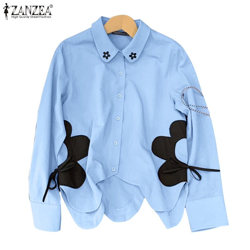 Zanzea เสื้อเชิ้ตแขนยาวพิมพ์ลายแขนยาวลําลองสไตล์เกาหลีสําหรับผู้หญิง