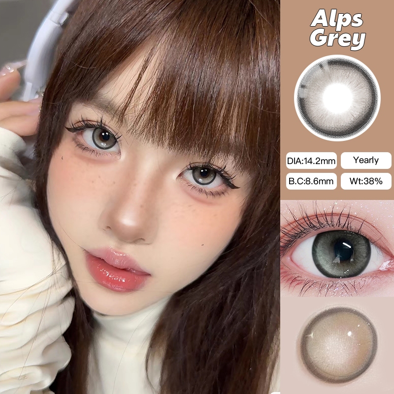 (ปลาค็อด) เกรด (0~-8.00) เลนส์ธรรมชาติ สีเทา คอนแทคเลนส์สี เลนส์อ่อน ใช้รายปี 14.2 มม.