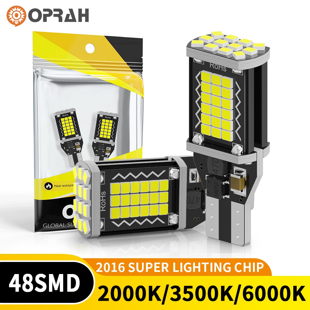 Oprah 2 ชิ้น T15 W16W LED Super Bright หลอดไฟ 2016 48SMD หลอดไฟ LED ในรถยนต์เปลี่ยนหลอดไฟที่จอดรถย้อนกลับไฟเลี้ยวรถอุปกรณ์เสริม 12 โวลต์