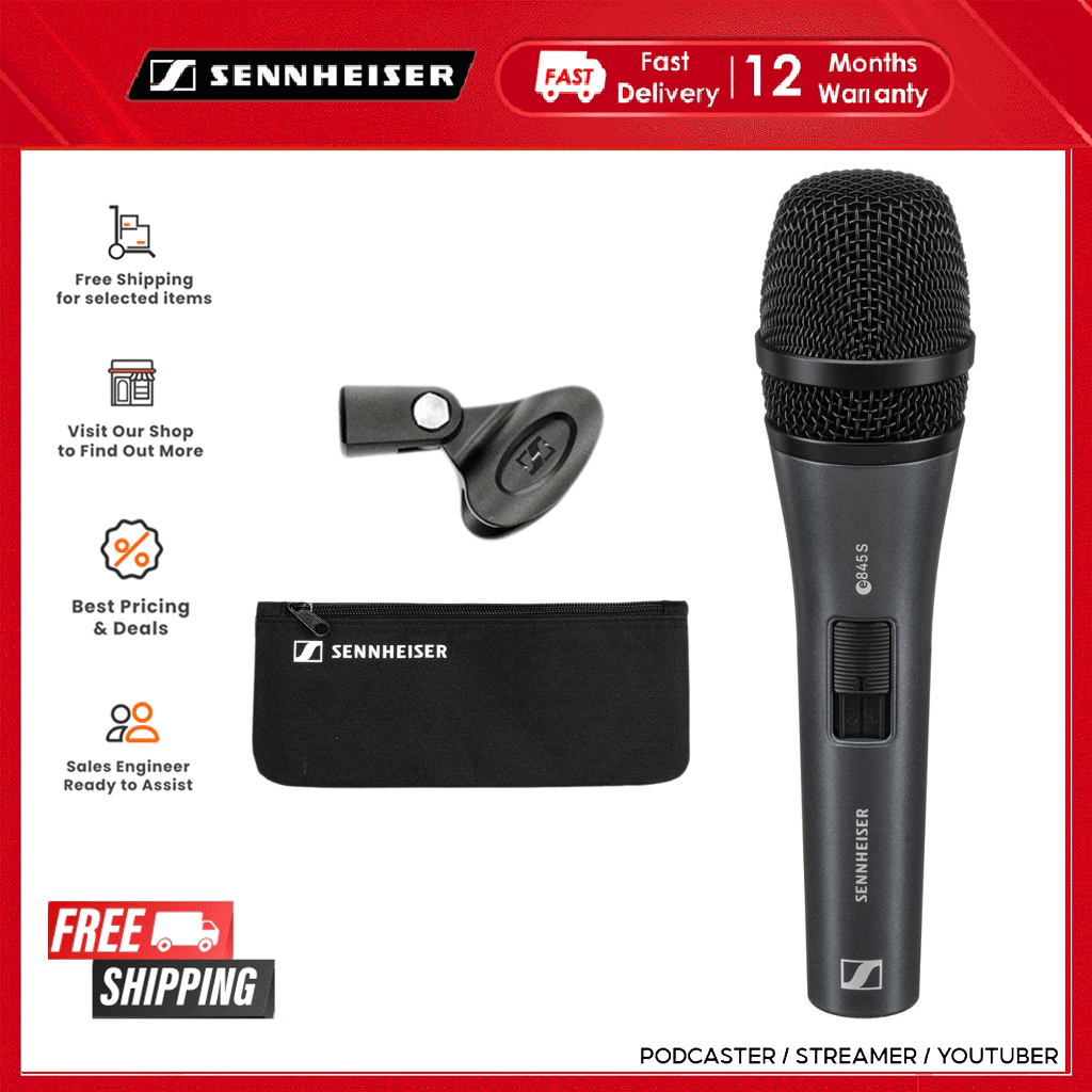Sennheiser E845 Professional Dynamic Live ไมโครโฟนไมโครโฟนแบบมีสายเครื่องมือแกนนํา