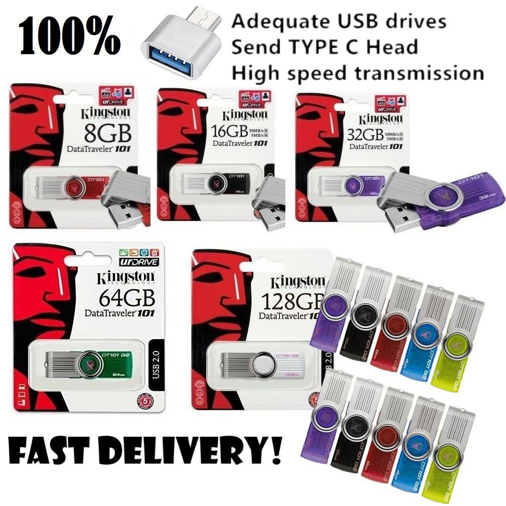 Kingston 101G2 แฟลชไดรฟ์ USB โลหะความเร็วสูง 2TB 128GB 64GB 32GB 16GB USB 8GB Universal USB