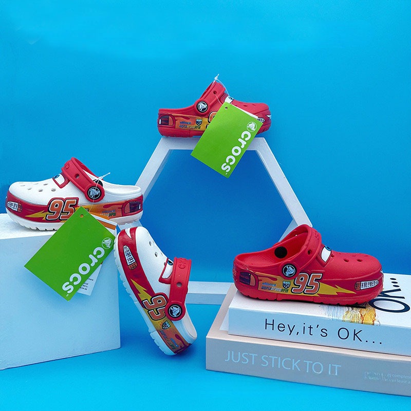 การ์ตูน Cool Lighting Boy Cross McQueen รถหลุมรองเท้าเด็กเด็ก Anti-slip Luminous รองเท้าแตะรองเท้าแตะ