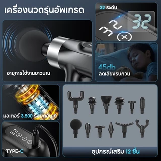 ALLTOU เครื่อง ปืน 32 ระดับ อุปกรณ์เสริม 12 ชิ้น ปืนกล้ามเนื้อ เครื่องนวดกล้า ปืนนวด Massage gun สำหรับนวดกล้ามเนื้อ