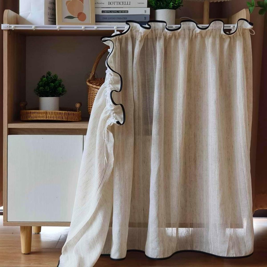 Farmhouse Sheer Valance Curtain สไตล์ยุคกลางผ้าม่านสั้น Tier Light Filtering Faux ผ้าลินิน Textured Small Cafe Window Treatment สําหรับห้องครัว/ห้องน้ํา/ห้องรับประทานอาหาร - รูปที่ 6