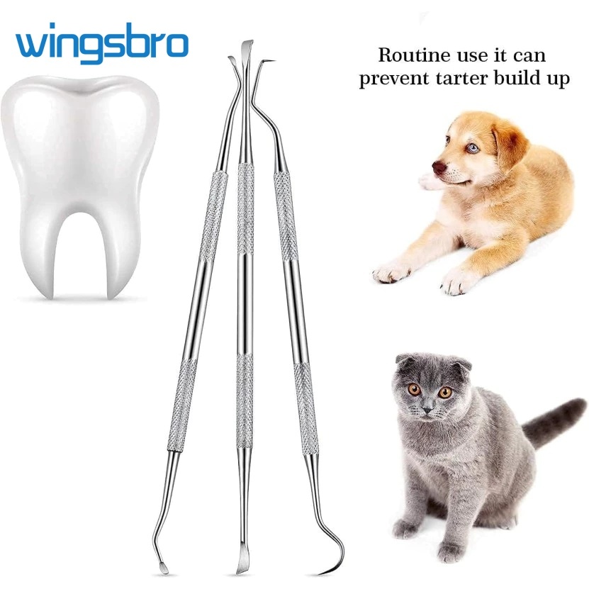 Wingsbro 3 ชิ้นสุนัขทันตกรรมฟัน Scaler และ Scraper สแตนเลส Double Headed Tartarer Remover Scraper สัตว์เลี้ยงเครื่องมือทําความสะอาดฟันสําหรับสุนัขและแมว
