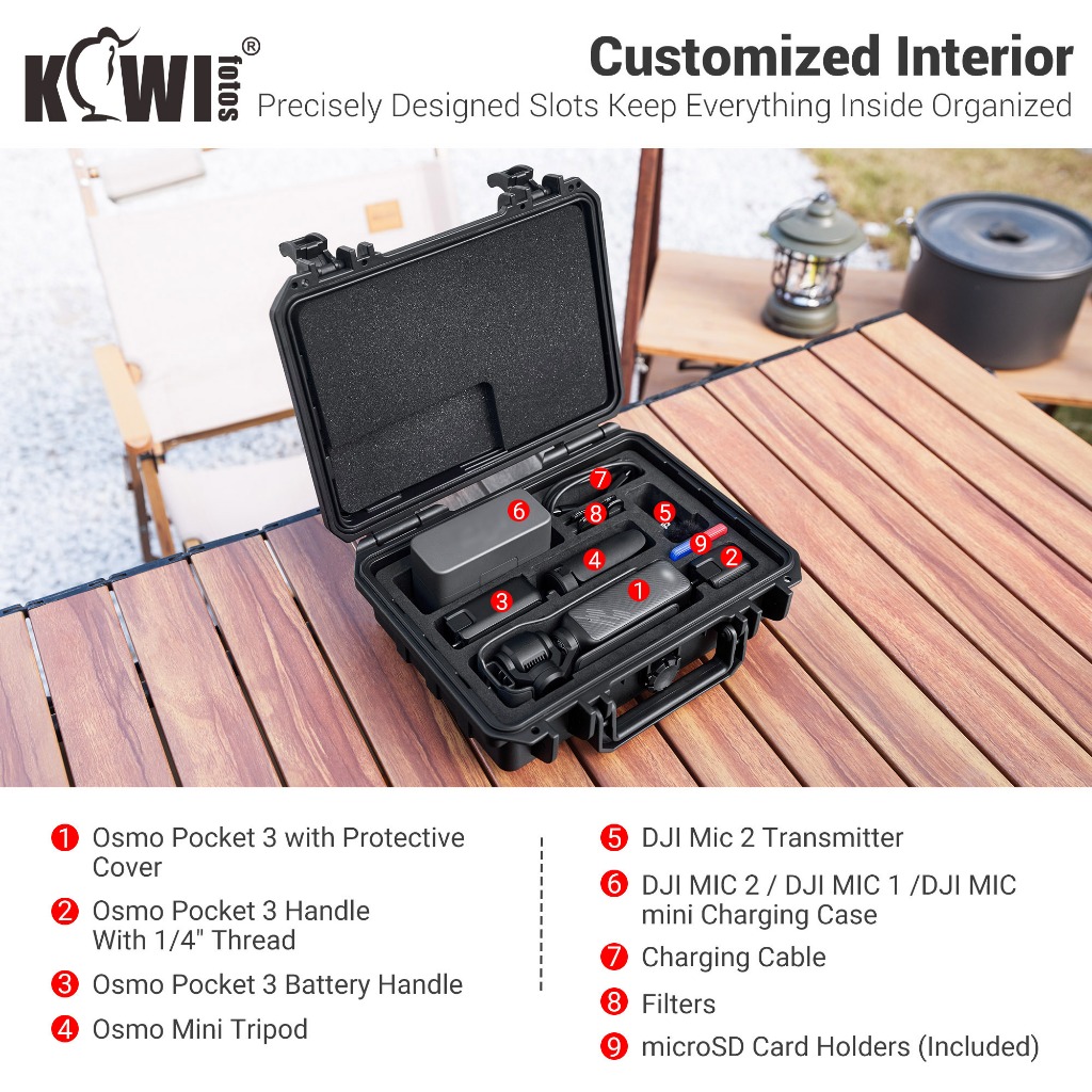 Kiwifotos Action 5 Pro กระเป๋ากล้อง Camera Case กล้อง สําหรับ DJI OSMO Pocket 3 & Action 4/3 Combo กันน้ําผู้ถือป้องกัน กล่องป้องกันกันน้ำ