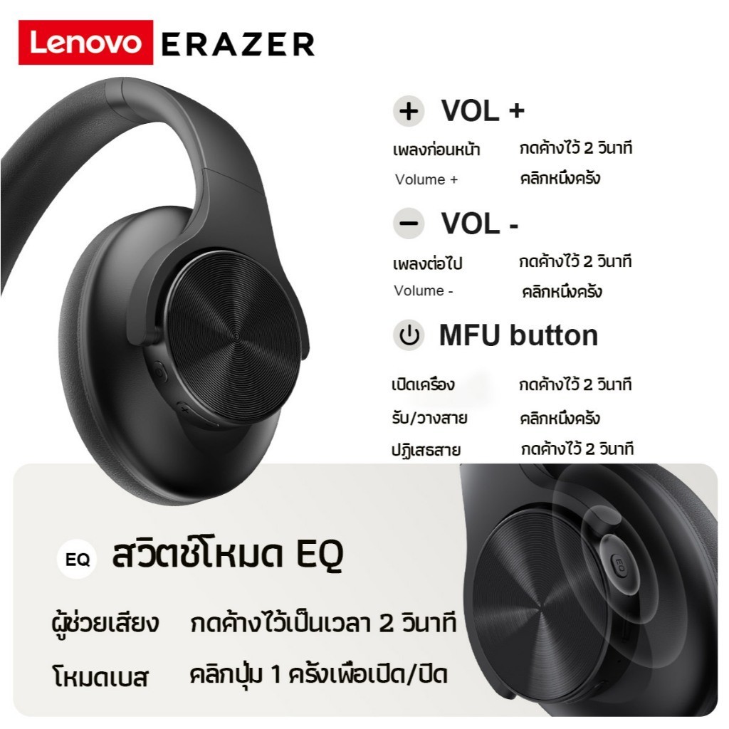 Lenovo Erazer G50  หูฟังครอบหู  Bluetooth 5.4 หูฟังบลูทูธ Low Latency Gaming Noise Reduction Headphone หูฟังครอบหู