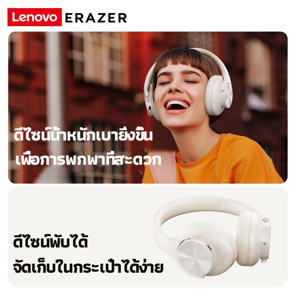 Lenovo Erazer G50  หูฟังครอบหู  Bluetooth 5.4 หูฟังบลูทูธ Low Latency Gaming Noise Reduction Headphone หูฟังครอบหู