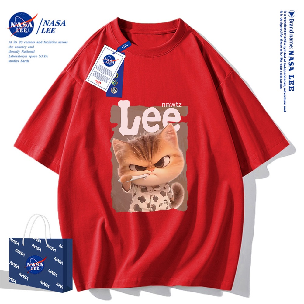 🔥จัดส่งในวันเดียว🔥เสื้อยืดแขนสั้น NASA- ลายแมวจ้องตา, ผ้า 100% คอตตอน ใส่ได้ทั้งชายและหญิง - รูปที่ 2