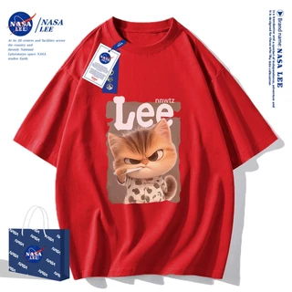 🔥จัดส่งในวันเดียว🔥เสื้อยืดแขนสั้น NASA- ลายแมวจ้องตา, ผ้า 100% คอตตอน ใส่ได้ทั้งชายและหญิง