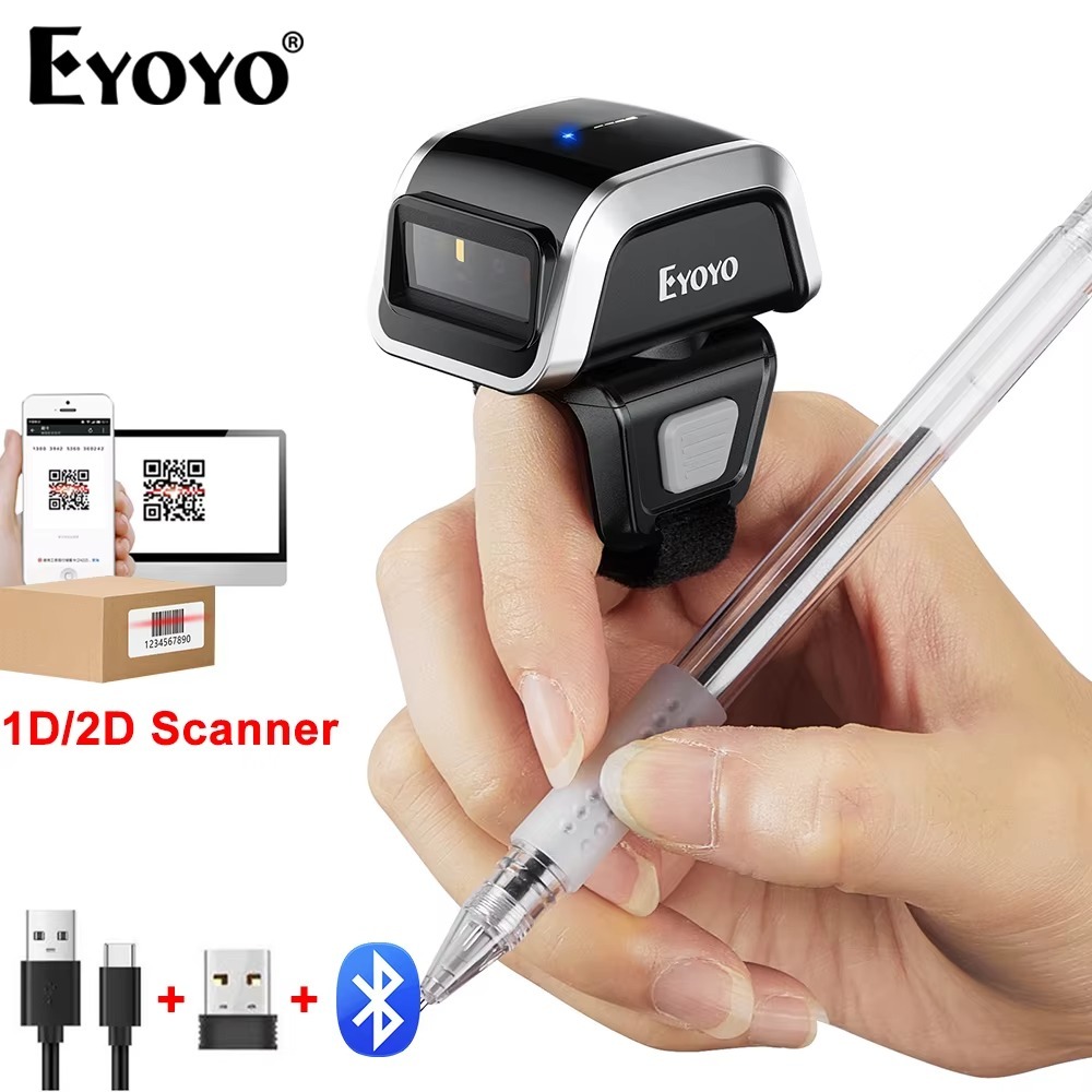 Eyoyo EY-031 3-in-1 การเชื่อมต่อสวมใส่แหวน 1D 2D Barcode Scanner Auto-sensing Scanning หน้าจอ QR ภาพ