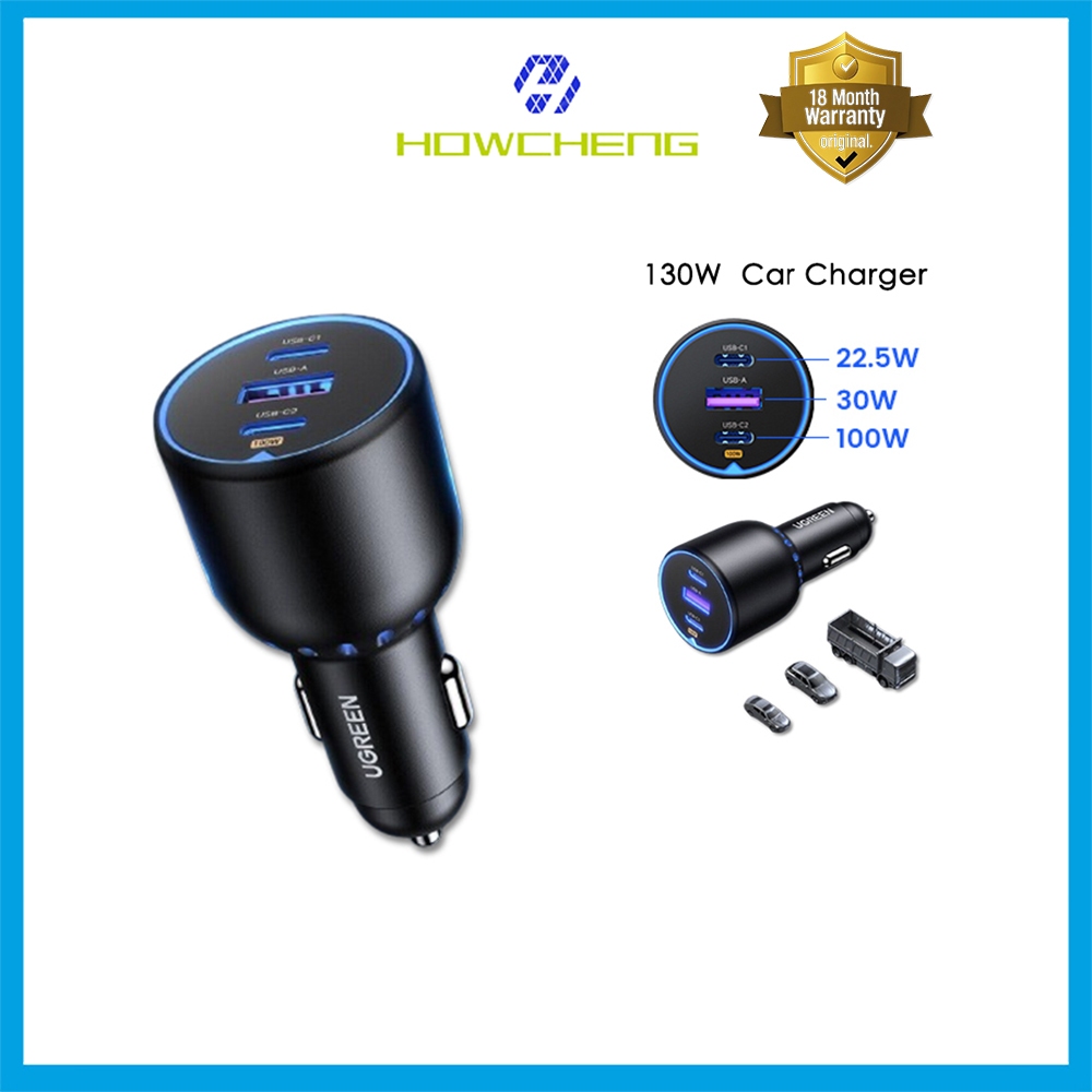 Ugreen 130W Car Charger PD 100W PD 30W Type C Car Charger Adapter Fast Charging Car Charger