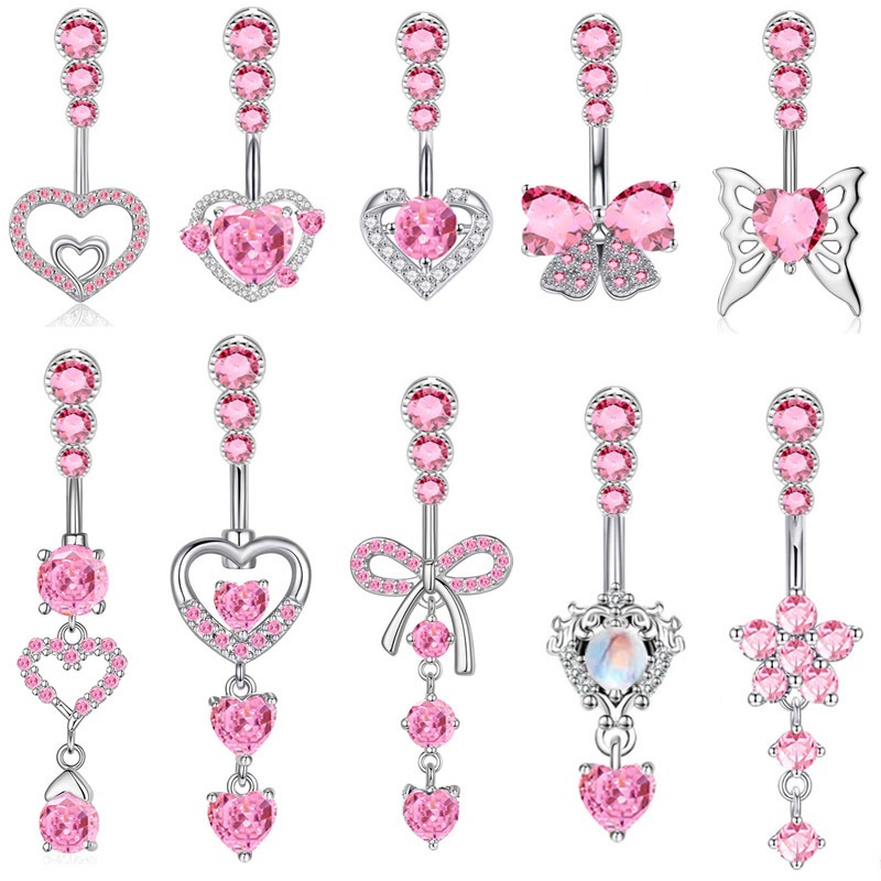 Hwetr Love Heart Shaped Navel Nails Super Flash Zircon Babes เซ็กซี่สะดือแหวนเล็บใหม่