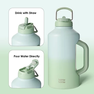 BOTTLE BOTTLE 64oz ขวดน้ำสแตนเลสสำหรับเล่นกีฬาความจุขนาดใหญ่พร้อมที่จับสำหรับออกกำลังกายและเล่นกีฬา (1900ML)