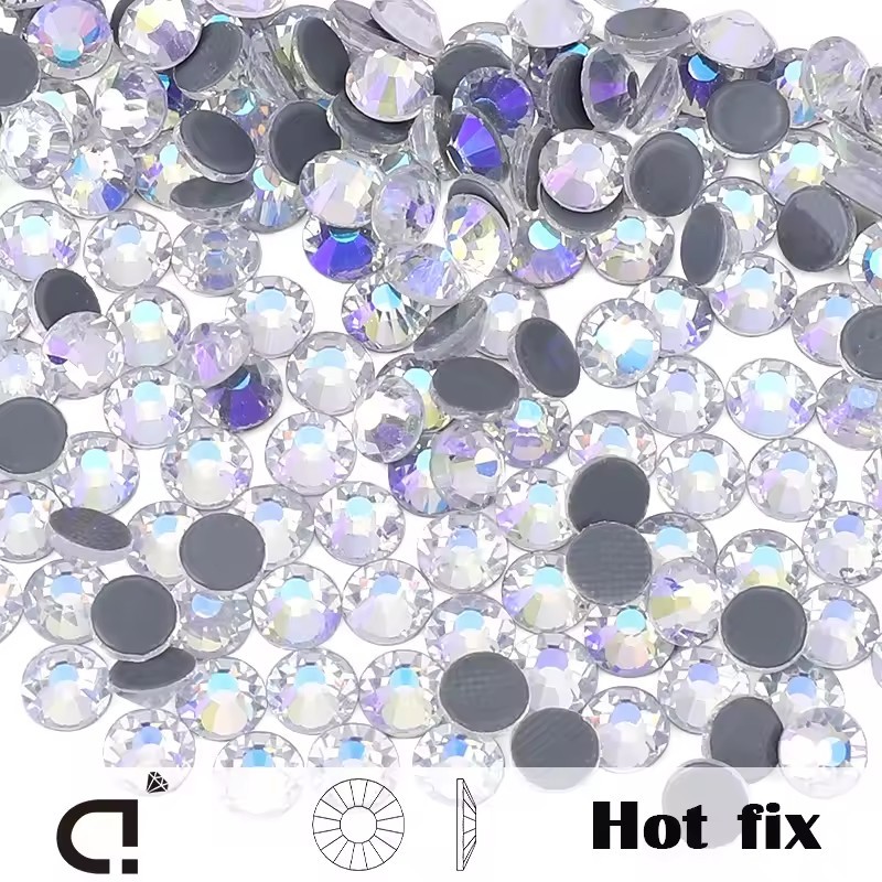 Sky Purple Flatback Rhinestone Glitter Iron On Crystal Round Stones Hotfix Strass สําหรับเสื้อผ้างานฝีมือ Diy