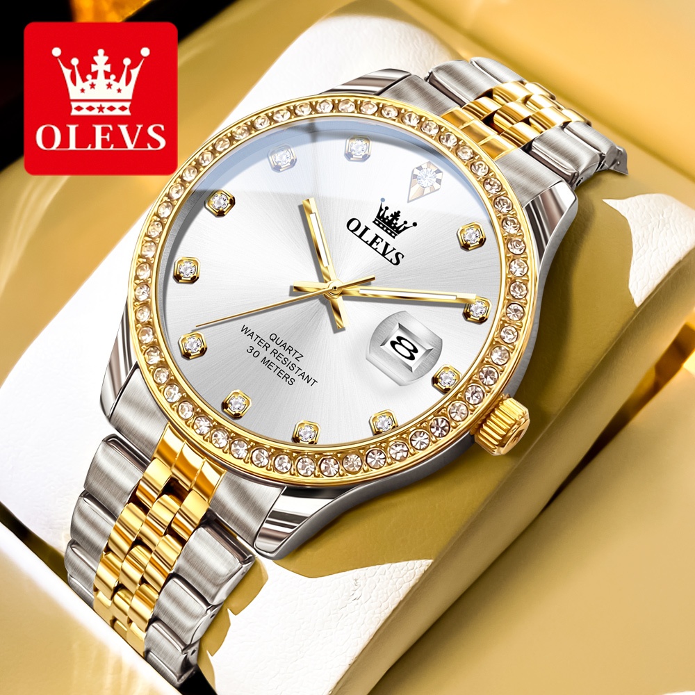 OLEVS นาฬิกาผู้ชายแท้ อัตโนมัติ กันน้ำ100% แบรนด์ดัง สไตล์หรูหรา ควอตซ์ สแตนเลสสตีลปฏิทินคู่ส่องสว่างหรูหราแฟชั่น 3629