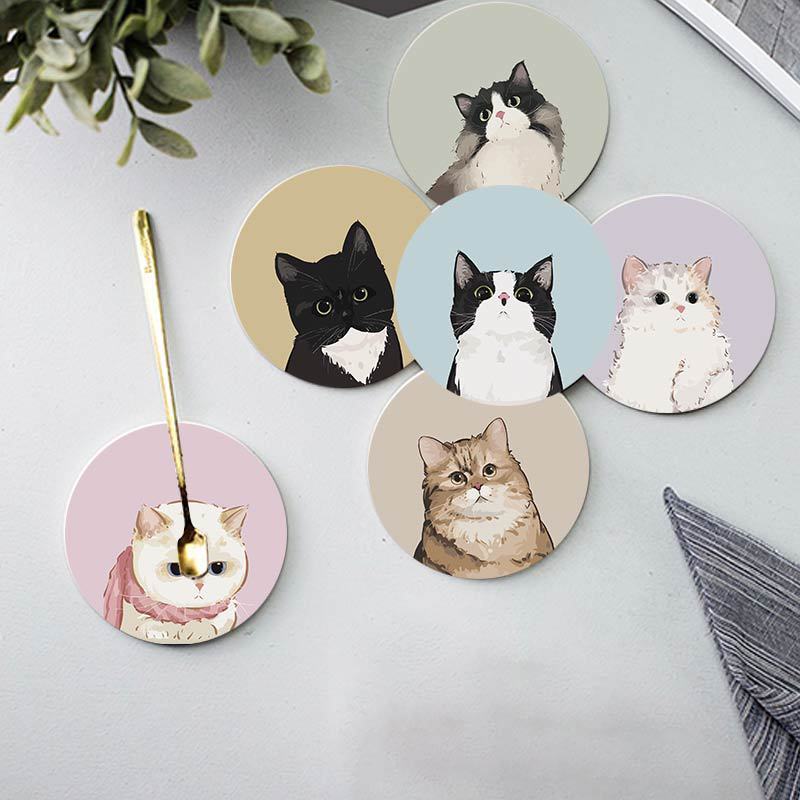 1 PC ถ้วยแมว Coaster การ์ตูนน่ารัก Anti Scalding ความร้อนฉนวนกันความร้อนบนโต๊ะอาหาร Decor Table Decor