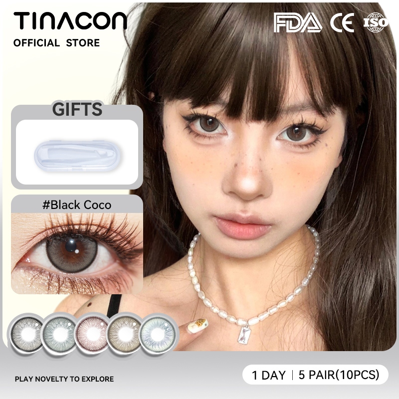 Tinacon 10PCS Natural Daily Contact Lens เลนส์สีเทา/สีน้ําตาลพร้อมเกรด(0.0~ 8.0)