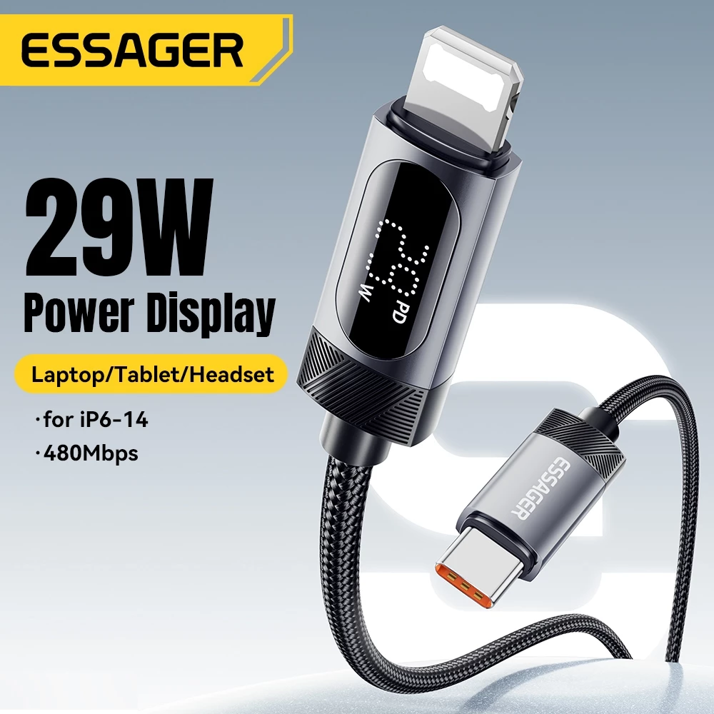 Essager USB-C ถึง L 29W สายเคเบิลข้อมูลชาร์จเร็วจอแสดงผลดิจิตอล