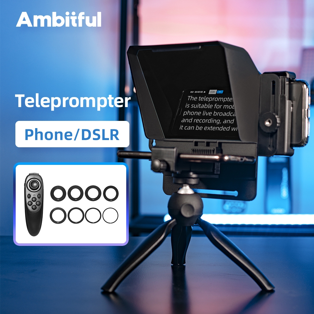 Ambitful [Teleprompter]โทรศัพท์อัจฉริยะและบันทึก DSLR เทเลโปรเตอร์ขนาดเล็กแบบพกพา Inscriber Mobile Teleprompter Artifact Video พร้อมรีโมทคอนโทรล