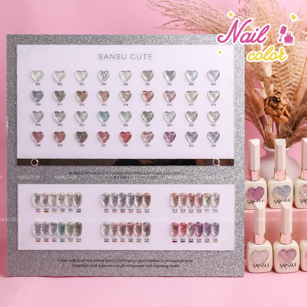 [สต็อก] Sansu36 สี (15ml) ชุดแต่งเล็บเลื่อมประกาย + การ์ดสีแถม