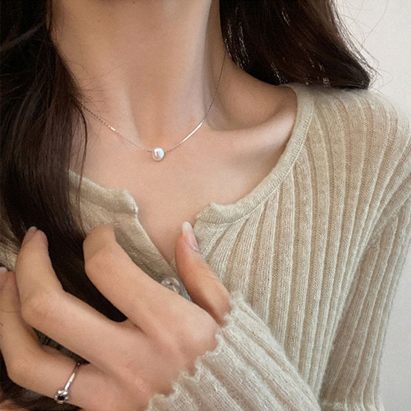 [Jewbeauty]สร้อยคอไข่มุกทรงเรขาคณิตโซ่เงินผู้หญิงการออกแบบเฉพาะเครื่องประดับแฟชั่นเรียบง่าย