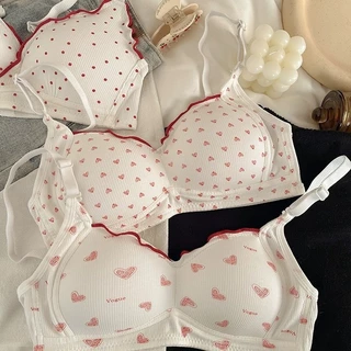 ✨จัดส่งทันที✨น่ารักBra บราที่ไม่มีโครง เหมาะสำหรับผู้หญิงหน้าอกเล็ก หัวใจน่ารัก ชุดชั้นในเสริมทรง