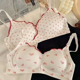 ✨จัดส่งทันที✨น่ารักBra บราที่ไม่มีโครง เหมาะสำหรับผู้หญิงหน้าอกเล็ก หัวใจน่ารัก ชุดชั้นในเสริมทรง