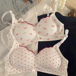 ✨จัดส่งทันที✨น่ารักBra บราที่ไม่มีโครง เหมาะสำหรับผู้หญิงหน้าอกเล็ก หัวใจน่ารัก ชุดชั้นในเสริมทรง