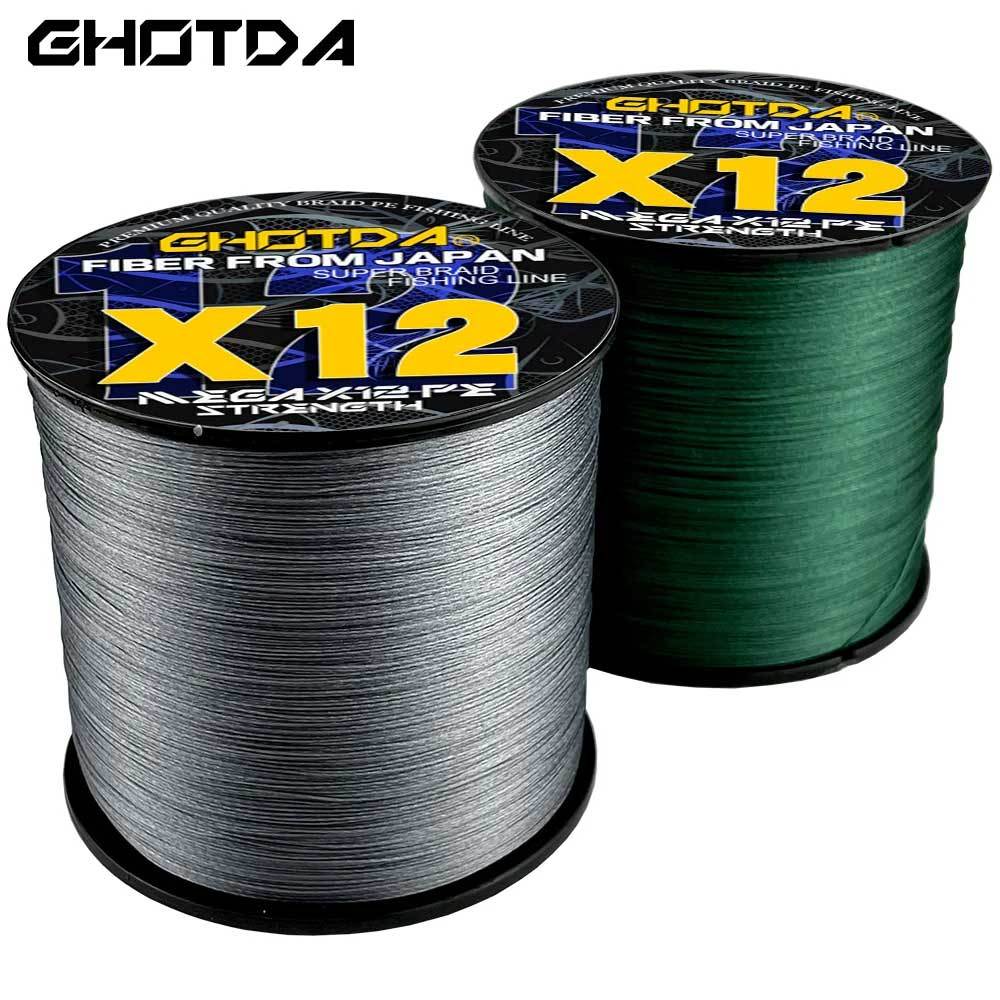 Ghotda X12 super smooth 100m 300m 500m 12 strand Multifilament Japan 100% PE สายตกปลาถัก 25lb-92lb สายถักแข็งแรง