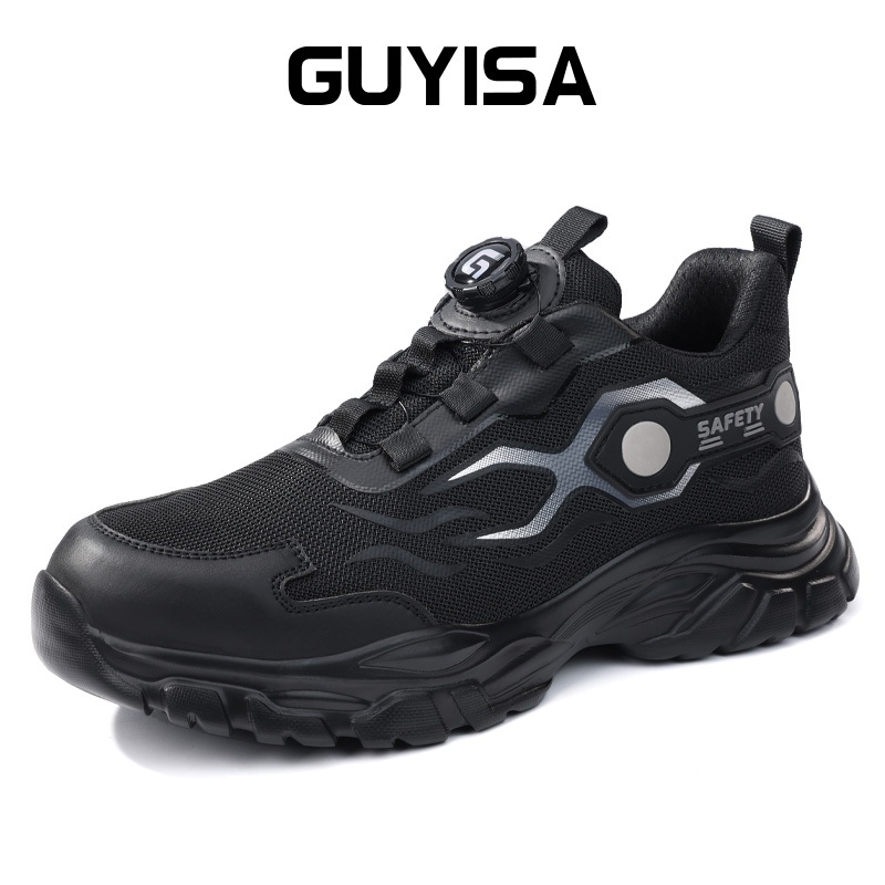 Guyisa รองเท้าเซฟตี้ผู้ชายป้องกันการกระแทกและป้องกันการเจาะรองเท้าทํางาน F115BK 39-44