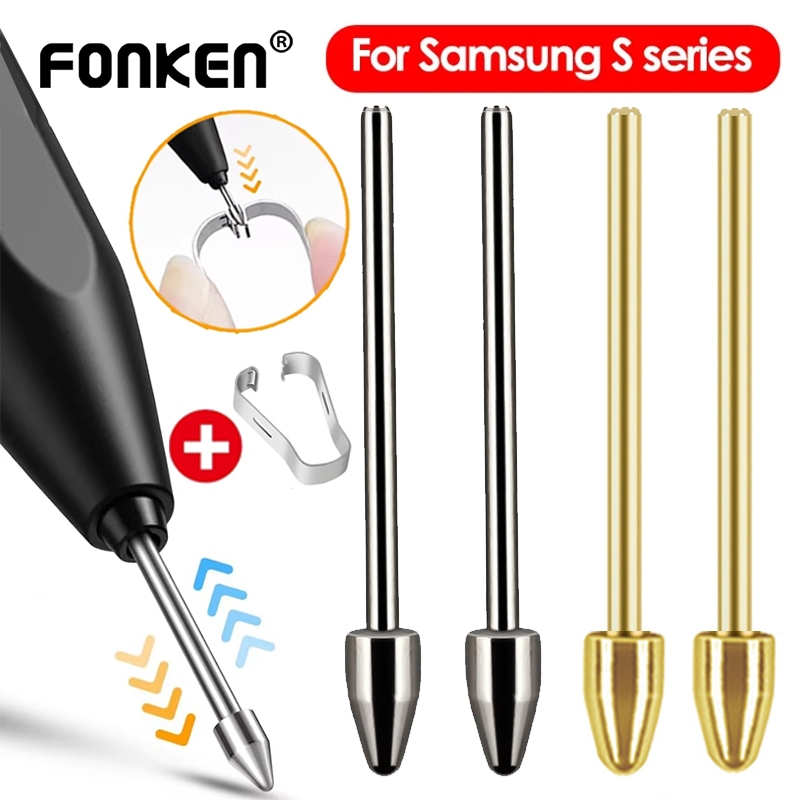 Fonken 1/2PCS เคล็ดลับโลหะสําหรับ Samsung Galaxy Tab S6 S7 S8 S9 S22 S23 S24 Note20 Note10 Stylus Nib พร้อมคลิปเครื่องมือ