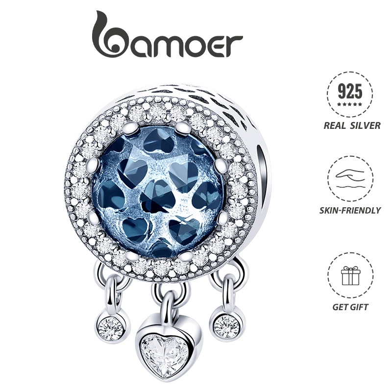 Bamoer Zircon ลูกปัดเงิน Charms พร้อมจี้หัวใจ Murano สําหรับผู้หญิง SCC724