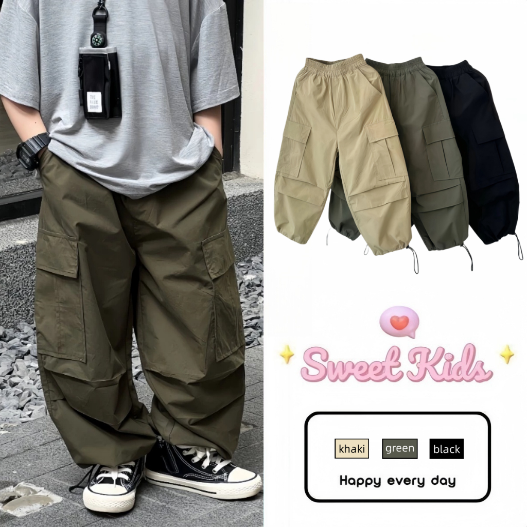 SweetKids พร้อมส่งจากกทม กางเกงเด็ก กางเกงคาร์โก้ กางเกงลําลองสําหรับเด็กผู้ชาย หลวมและสะดวกสบาย หล่อและมีสไตล์