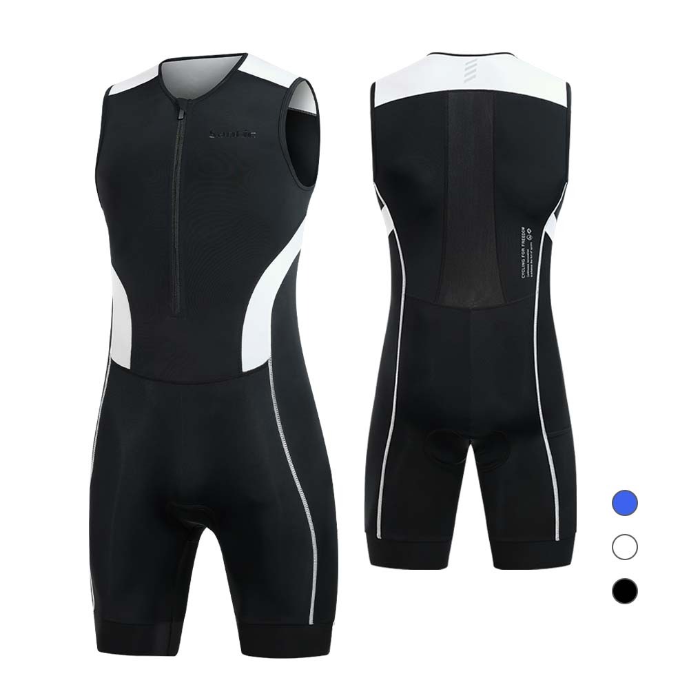 Santic ผู้ชาย triathlon ชุดปั่นจักรยานระบายอากาศ 4D soft pad ขี่จักรยานว่ายน้ําวิ่งชุดปั่นจักรยานแขนกุด KM25C03028