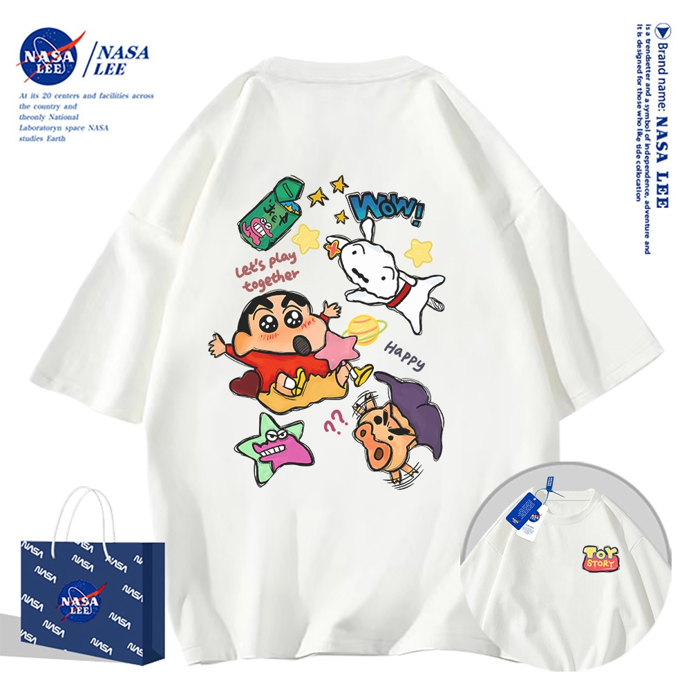 จัดส่งในวันเดียว เสื้อยืดแขนสั้น NASA ลายเด็กชายใส่หมวก, ผ้า 100% คอตตอน ใส่ได้ทั้งชายและหญิง