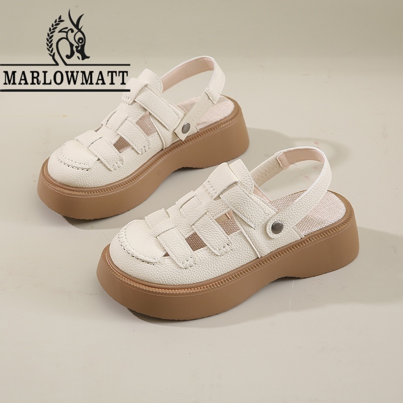 Marlowmatt รองเท้าแตะสุภาพสตรีรองเท้าโรมันหนาSoledเพิ่มความสูงกันน้ํากันลื่น