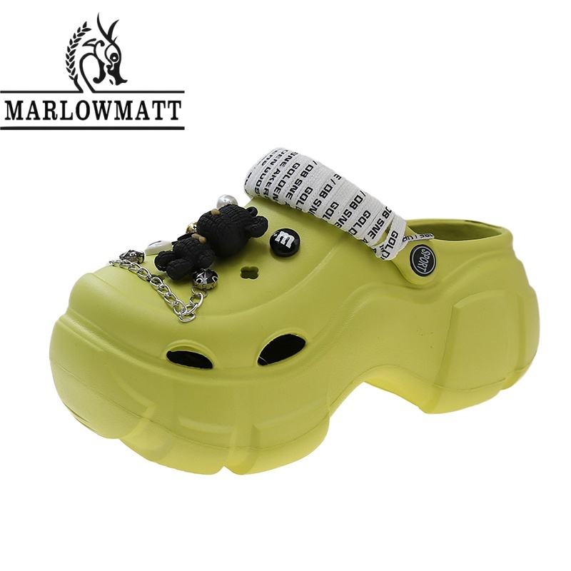 Marlowmatt รองเท้าแตะเด็กผู้หญิงรองเท้าหัวใหญ่รองเท้ารูสวมใส่ด้านนอกรองเท้าแตะเพิ่มความสูง 7 ซม.พื้นหนา